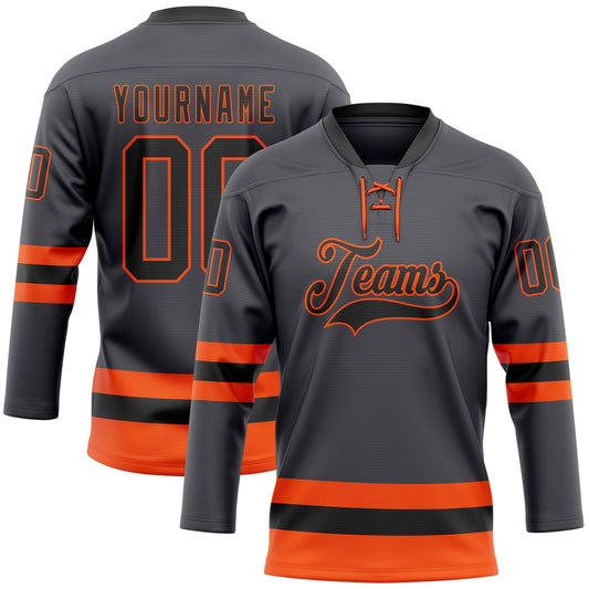 Custom Steel Gray Black-Orange Hockey Lace Neck Jersey - Sky-Custom
