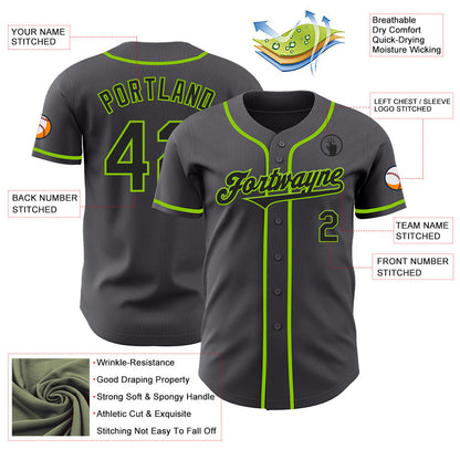 Custom Steel Gray Black-Neon Green Authentic Baseball Jersey - Sky-Custom
