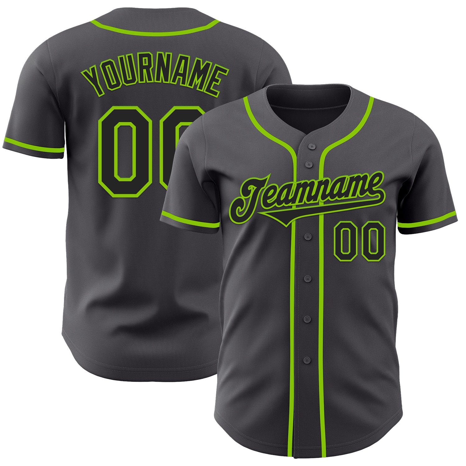 Custom Steel Gray Black-Neon Green Authentic Baseball Jersey - Sky-Custom