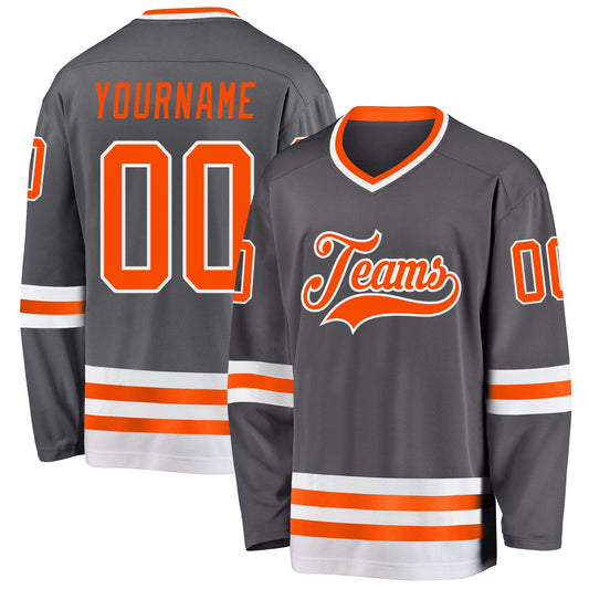 Custom Steel Gray Orange-White Hockey Jersey - Sky-Custom