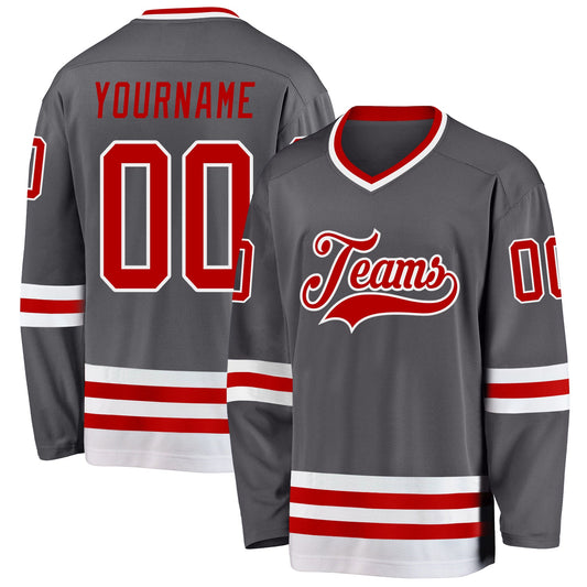 Custom Steel Gray Red-White Hockey Jersey - Sky-Custom