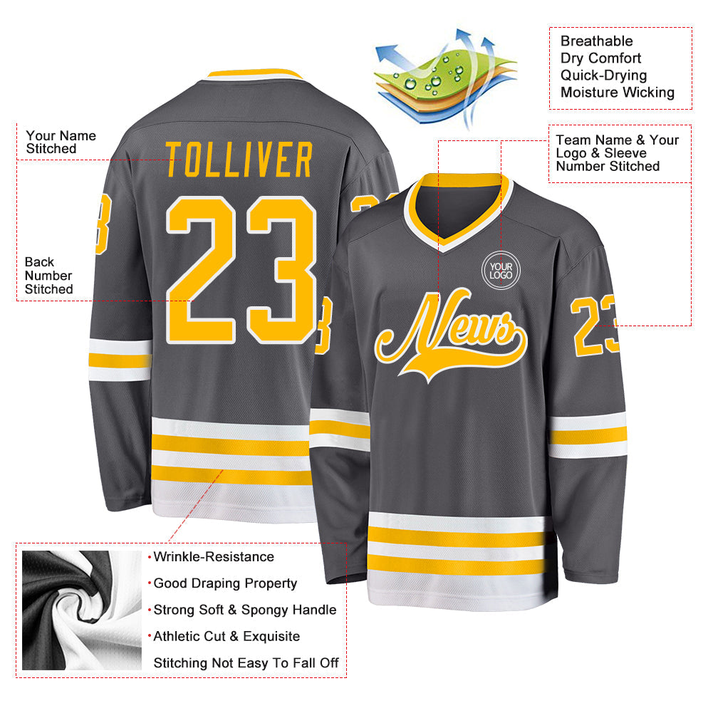 Custom Steel Gray Gold-White Hockey Jersey - Sky-Custom