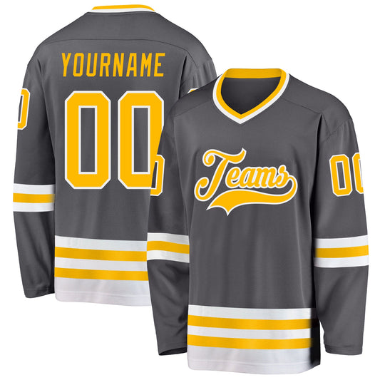 Custom Steel Gray Gold-White Hockey Jersey - Sky-Custom