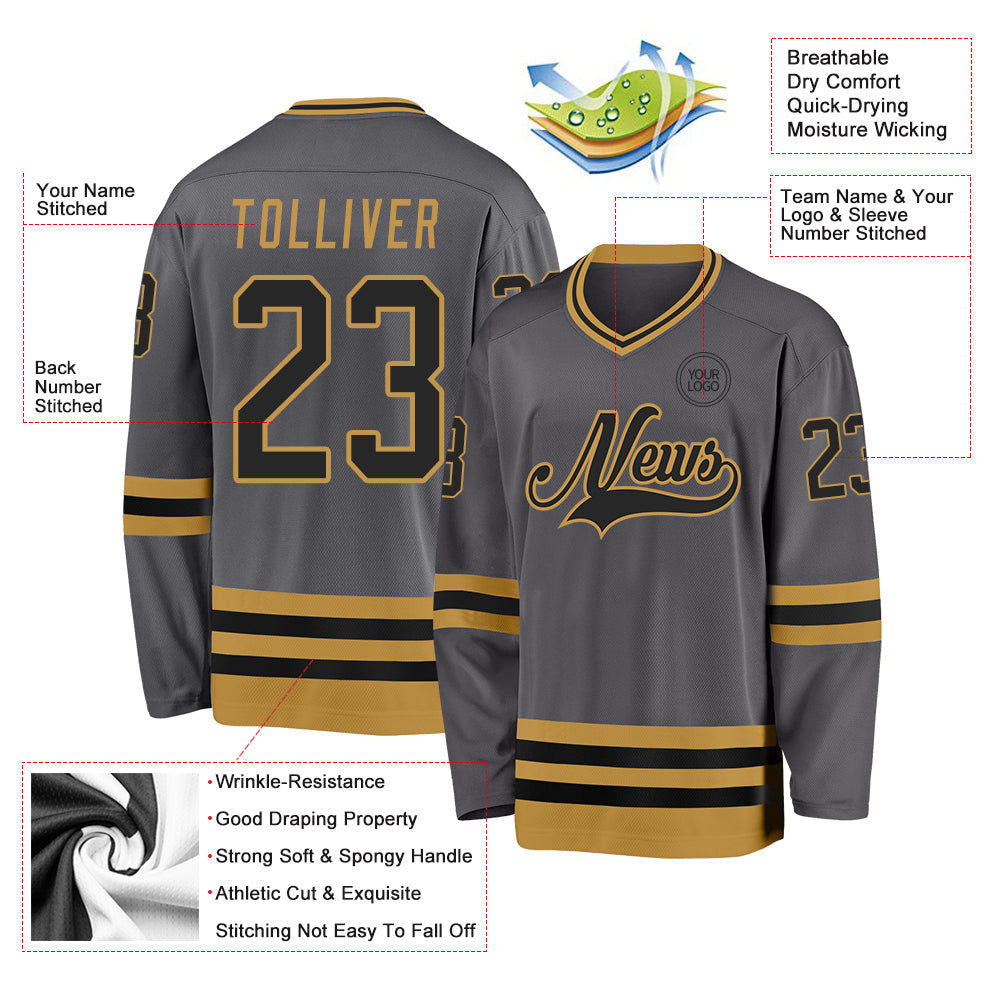 Custom Steel Gray Black-Old Gold Hockey Jersey - Sky-Custom