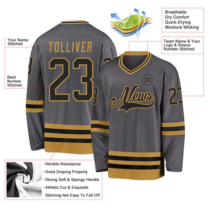 Custom Steel Gray Black-Old Gold Hockey Jersey - Sky-Custom