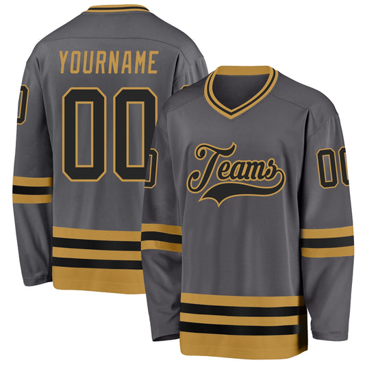 Custom Steel Gray Black-Old Gold Hockey Jersey - Sky-Custom