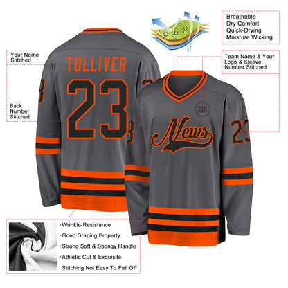 Custom Steel Gray Black-Orange Hockey Jersey - Sky-Custom