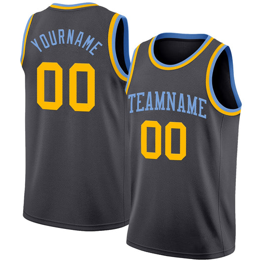 Custom Steel Gray Gold-Light Blue Authentic Basketball Jersey - Sky-Custom