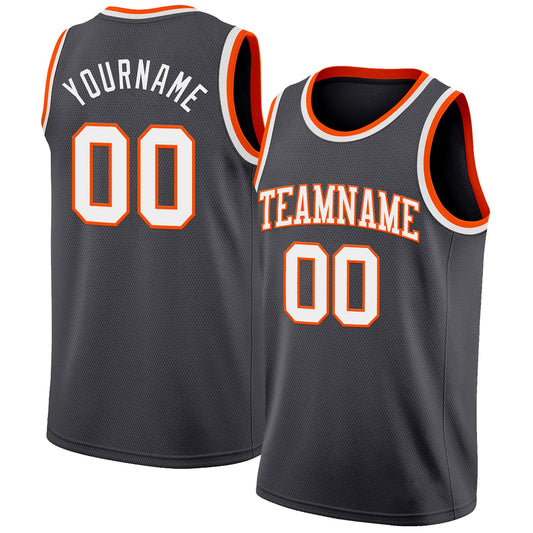 Custom Steel Gray White-Orange Authentic Basketball Jersey - Sky-Custom
