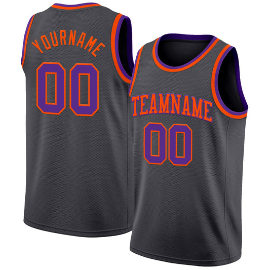Custom Steel Gray Purple-Orange Authentic Basketball Jersey - Sky-Custom