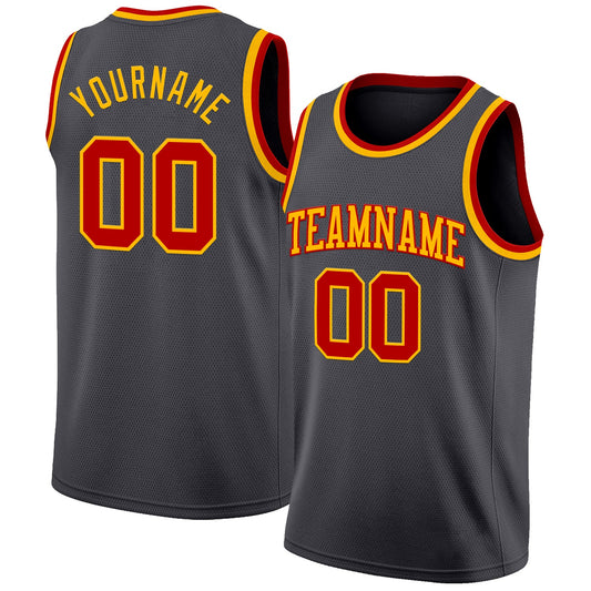 Custom Steel Gray Red-Gold Authentic Basketball Jersey - Sky-Custom