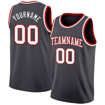 Custom Steel Gray White-Red Authentic Basketball Jersey - Sky-Custom