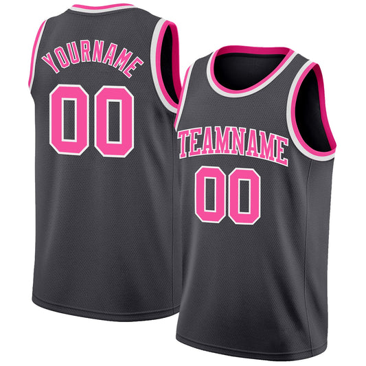 Custom Steel Gray Pink-White Authentic Basketball Jersey - Sky-Custom