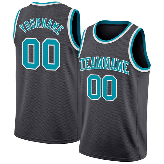 Custom Steel Gray Teal-White Authentic Basketball Jersey - Sky-Custom