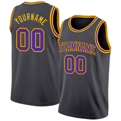 Custom Steel Gray Purple-Gold Authentic Basketball Jersey - Sky-Custom