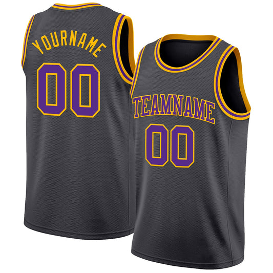 Custom Steel Gray Purple-Gold Authentic Basketball Jersey - Sky-Custom