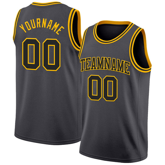 Custom Steel Gray Black-Gold Authentic Basketball Jersey - Sky-Custom