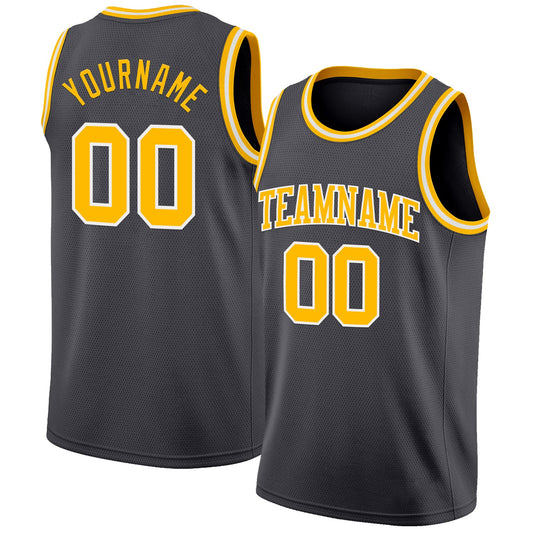 Custom Steel Gray Gold-White Authentic Basketball Jersey - Sky-Custom