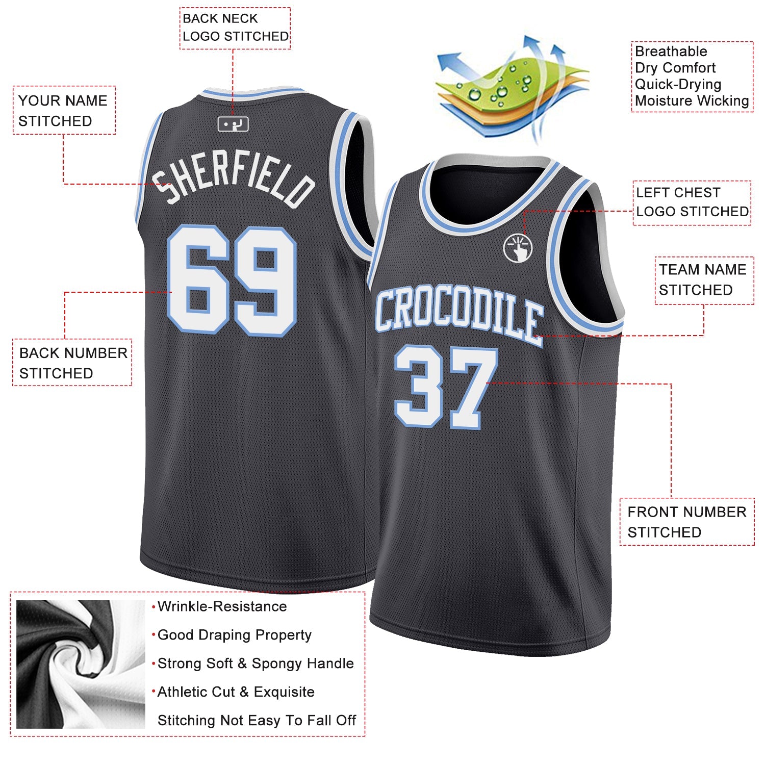 Custom Steel Gray White-Light Blue Authentic Basketball Jersey - Sky-Custom