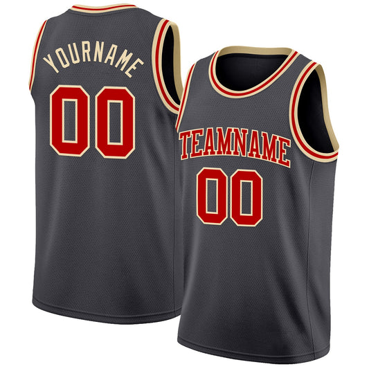 Custom Steel Gray Red-Cream Authentic Basketball Jersey - Sky-Custom