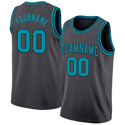 Custom Steel Gray Teal-Black Authentic Basketball Jersey - Sky-Custom