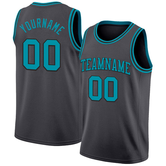 Custom Steel Gray Teal-Black Authentic Basketball Jersey - Sky-Custom