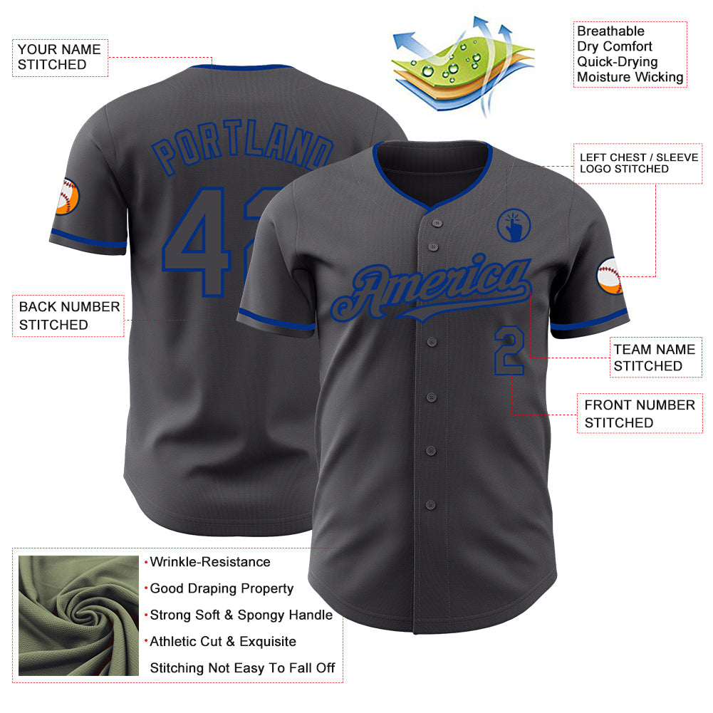 Custom Steel Gray Royal Authentic Baseball Jersey - Sky-Custom