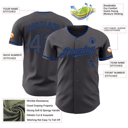 Custom Steel Gray Royal Authentic Baseball Jersey - Sky-Custom