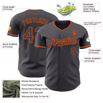 Custom Steel Gray Orange Authentic Baseball Jersey - Sky-Custom