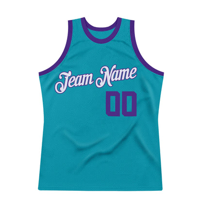 Custom Teal Purple-White Authentic Throwback Basketball Jersey - Sky-Custom
