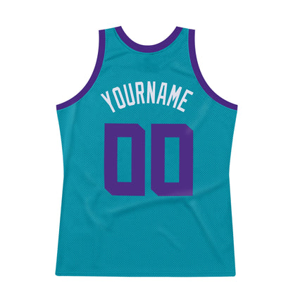 Custom Teal Purple-White Authentic Throwback Basketball Jersey - Sky-Custom