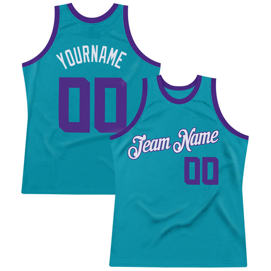 Custom Teal Purple-White Authentic Throwback Basketball Jersey - Sky-Custom