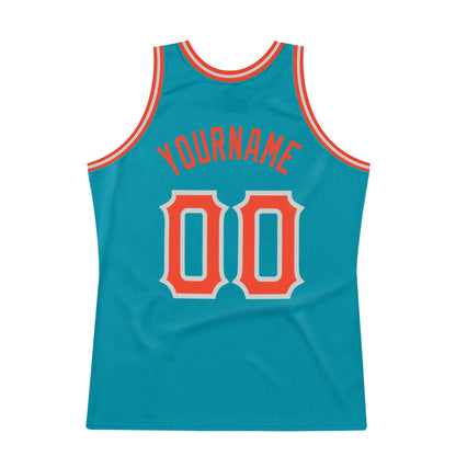 Custom Teal Orange-Gray Authentic Throwback Basketball Jersey - Sky-Custom