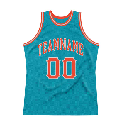 Custom Teal Orange-Gray Authentic Throwback Basketball Jersey - Sky-Custom