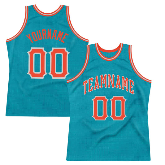 Custom Teal Orange-Gray Authentic Throwback Basketball Jersey - Sky-Custom