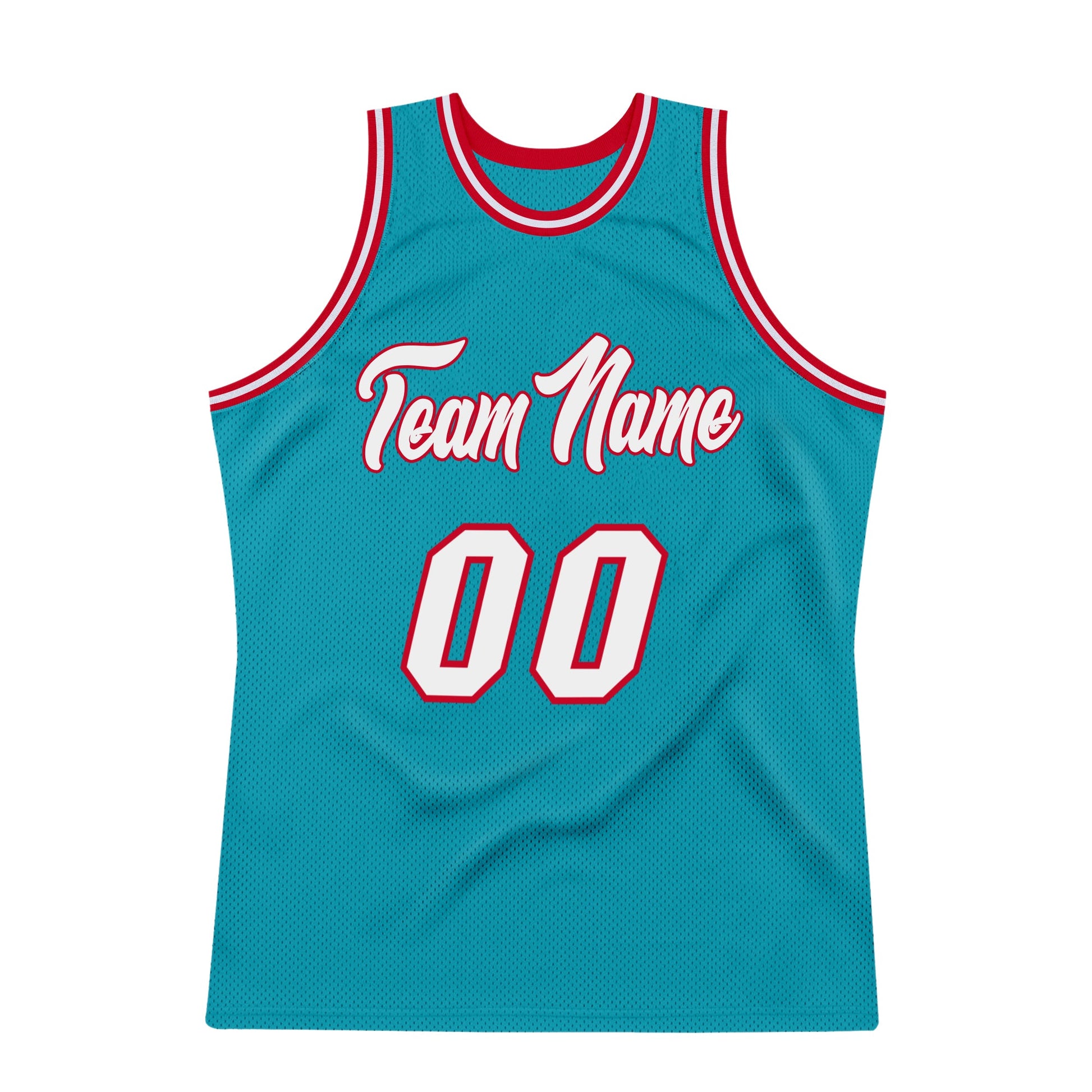 Custom Teal White-Red Authentic Throwback Basketball Jersey - Sky-Custom