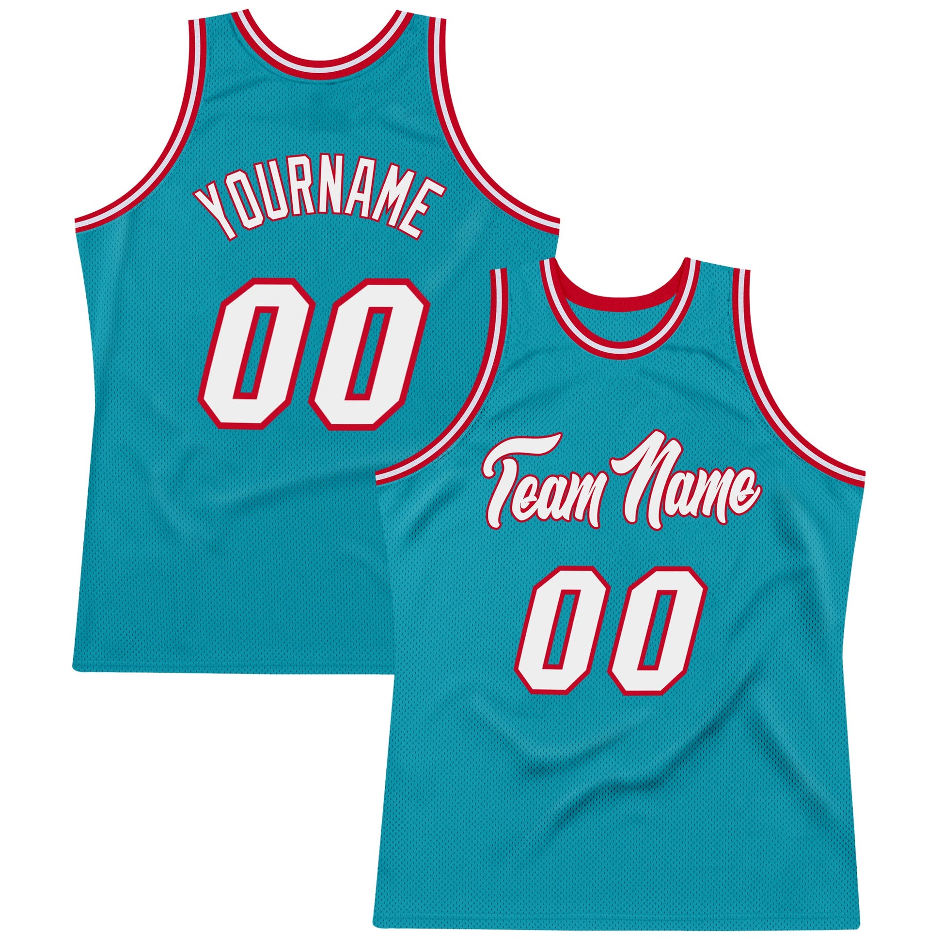 Custom Teal White-Red Authentic Throwback Basketball Jersey - Sky-Custom