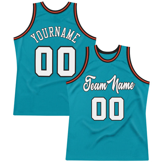 Custom Teal White-Orange Authentic Throwback Basketball Jersey - Sky-Custom