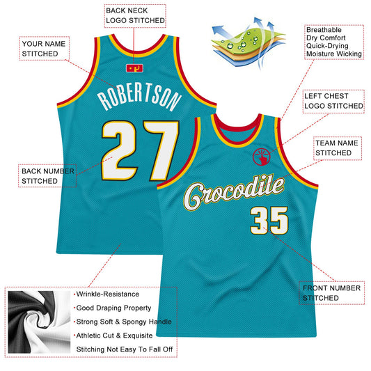 Custom Teal White-Gold Authentic Throwback Basketball Jersey - Sky-Custom