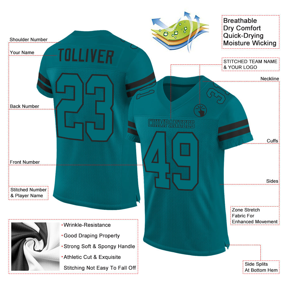 Custom Teal Teal-Black Mesh Authentic Football Jersey - Sky-Custom