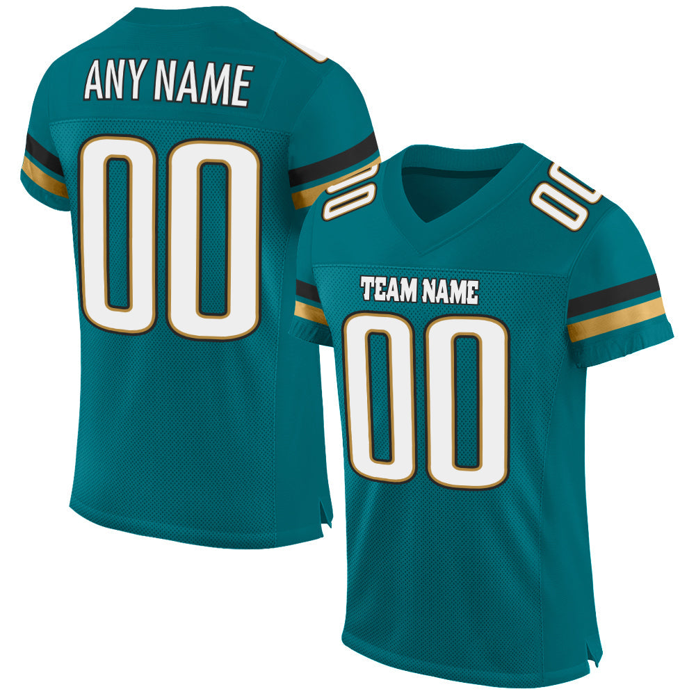 Custom Teal White-Old Gold Mesh Authentic Football Jersey - Sky-Custom