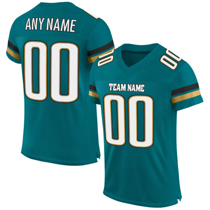 Custom Teal White-Old Gold Mesh Authentic Football Jersey - Sky-Custom