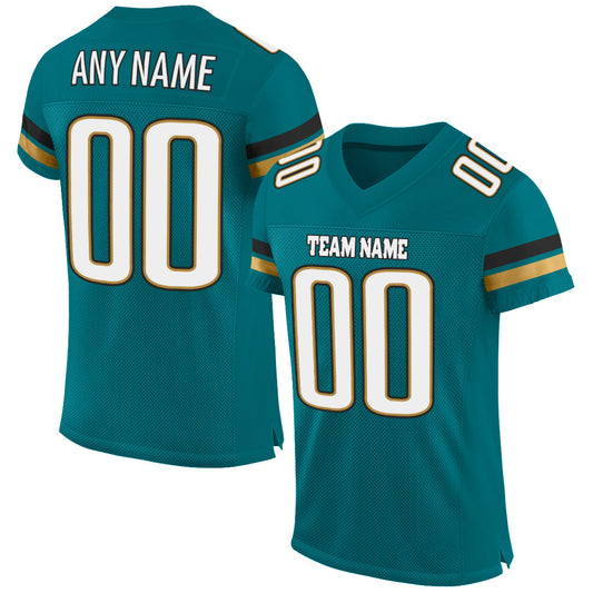 Custom Teal White-Old Gold Mesh Authentic Football Jersey - Sky-Custom