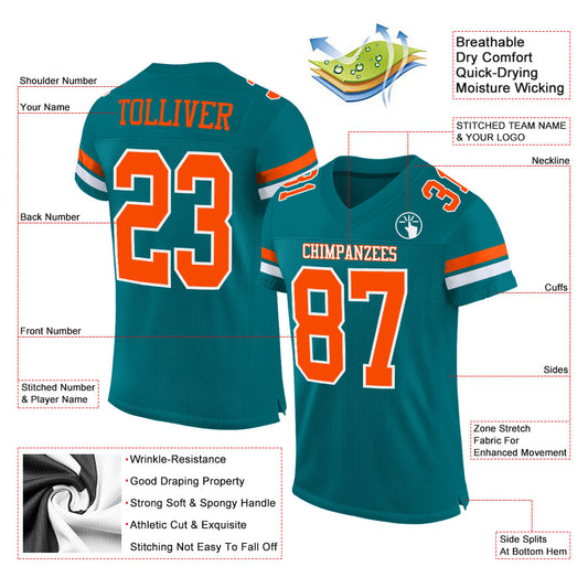 Custom Teal Orange-White Mesh Authentic Football Jersey - Sky-Custom