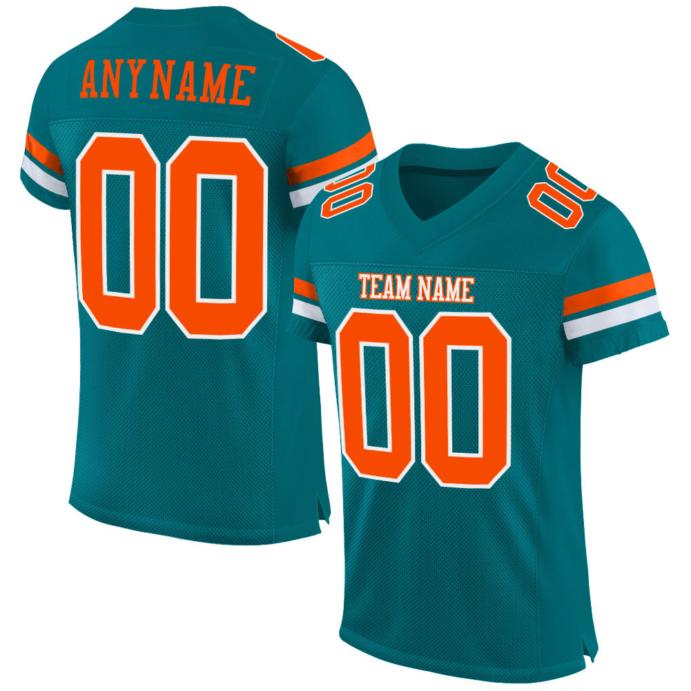 Custom Teal Orange-White Mesh Authentic Football Jersey - Sky-Custom