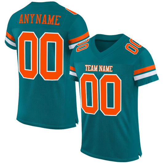 Custom Teal Orange-White Mesh Authentic Football Jersey - Sky-Custom