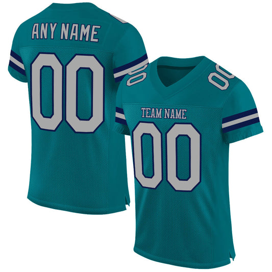 Custom Teal Gray-Navy Mesh Authentic Football Jersey - Sky-Custom