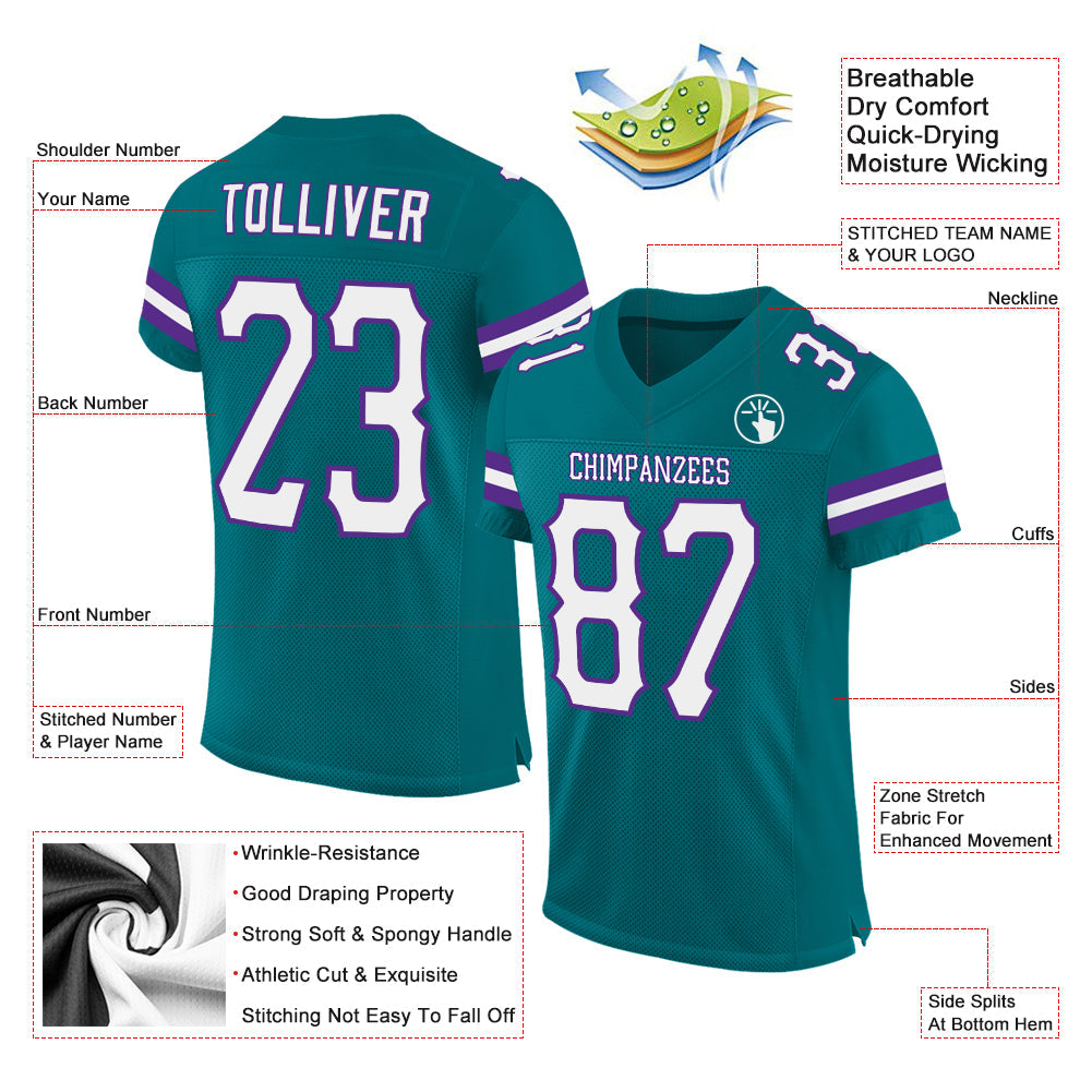Custom Teal White-Purple Mesh Authentic Football Jersey - Sky-Custom
