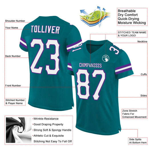 Custom Teal White-Purple Mesh Authentic Football Jersey - Sky-Custom