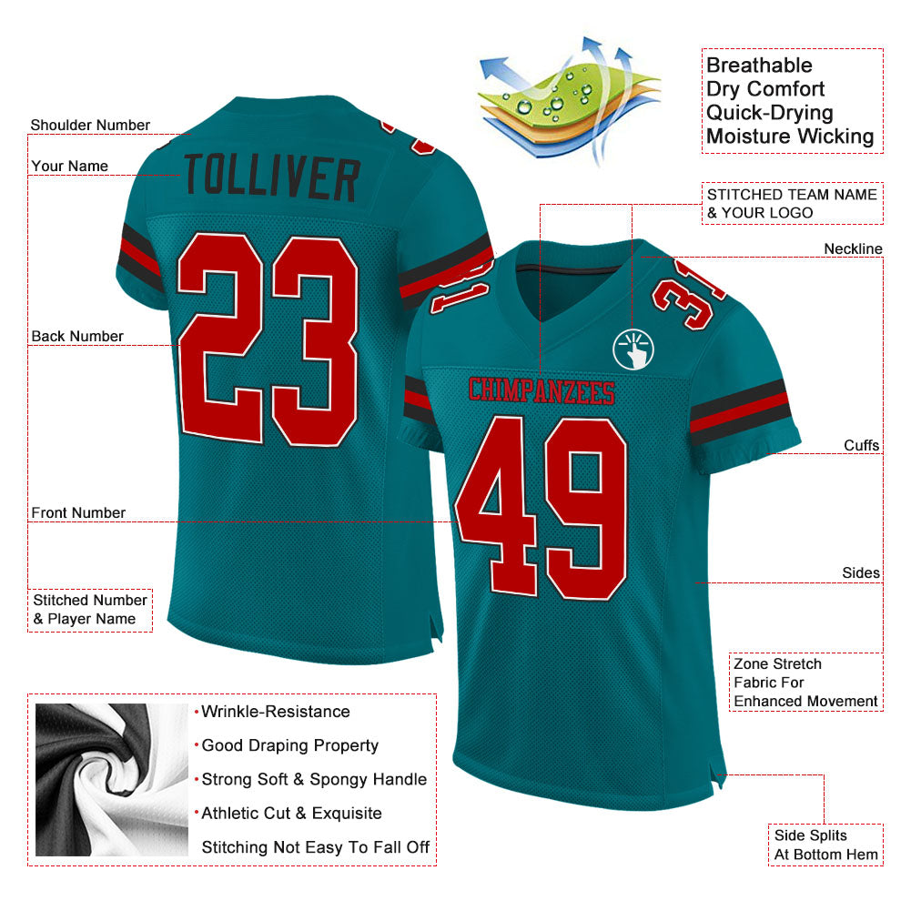 Custom Teal Red-Black Mesh Authentic Football Jersey - Sky-Custom